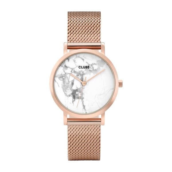 Sieviešu nerūsējošā tērauda pulkstenis rozā zelta krāsā ar marmora ciparnīcu Cluse La Roche Petite