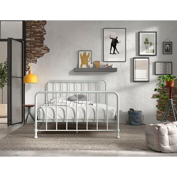 Balta metāla divvietīga gulta ar redelēm 140x200 cm BRONXX – Vipack-image-3