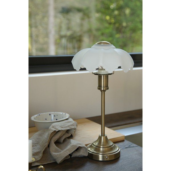 Balta/misiņa krāsas stikla galda lampa ar regulējamu spilgtumu/pārvietojama (augstums 35 cm) Kurage – Markslöjd-image-1