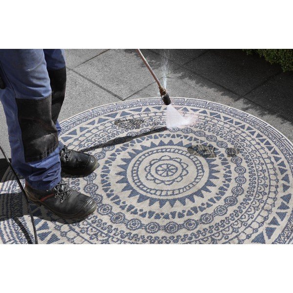 Zils un krēmkrāsas āra paklājs NORTHRUGS Coron, ø 140 cm-image-4