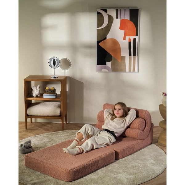 Rozā bērnu atpūtas krēsls no buklē auduma Flipster – Wigiwama-image-1