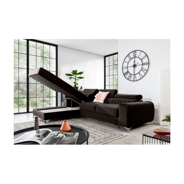 Tumši brūns samta salokāms/ar uzglabāšanas vietu stūra dīvāns (ar kreiso stūri/ar zvilni) Grayson – ELTAP-image-3