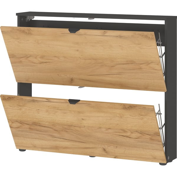 Antracīta pelēks/dabīga toņa atverams/piekarināms apavu plaukts ar ozolkoka imitāciju 100x85x19 cm Renell – Germania-image-4