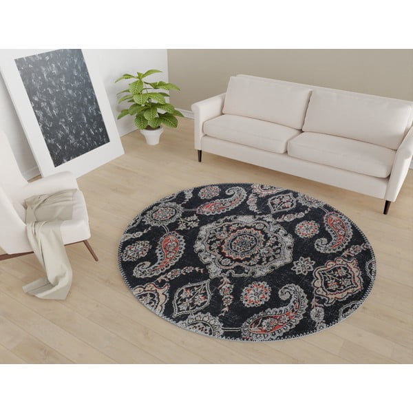Melns mazgājams apaļš paklājs ø 100 cm – Vitaus-image-1