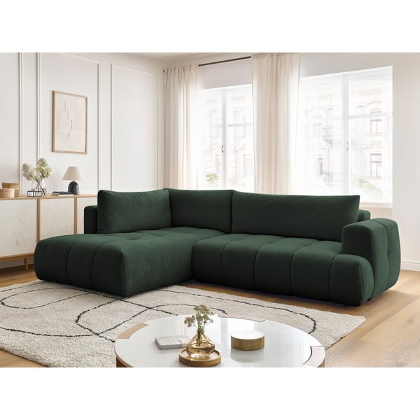 Zaļš salokāms/ar uzglabāšanas vietu stūra dīvāns (ar kreiso stūri/L veida) Fuji – Bobochic Paris-image-1
