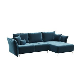 Tumši zils samta izvelkamais stūra dīvāns ar maināmu stūri Devichy Hermes