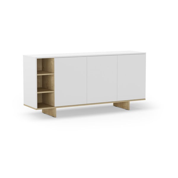 Balta zema kumode ar ozolkoka imitāciju 170x80 cm Cequoia – Marckeric-image-2