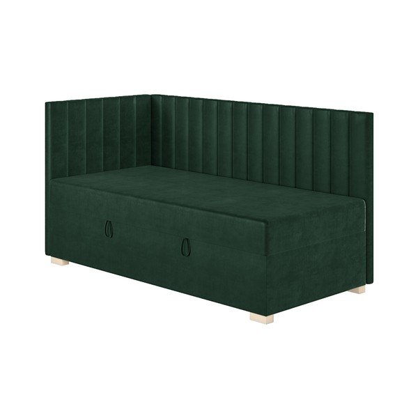 Tumši zaļa stūra bērnu gulta ar veļas kasti ar matraci 90x200 cm Snugi – Ghado-image-4