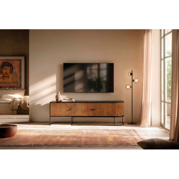 Dabīga toņa mango masīvkoka TV galdiņš 160x55x40 cm Curve – MOME-image-1