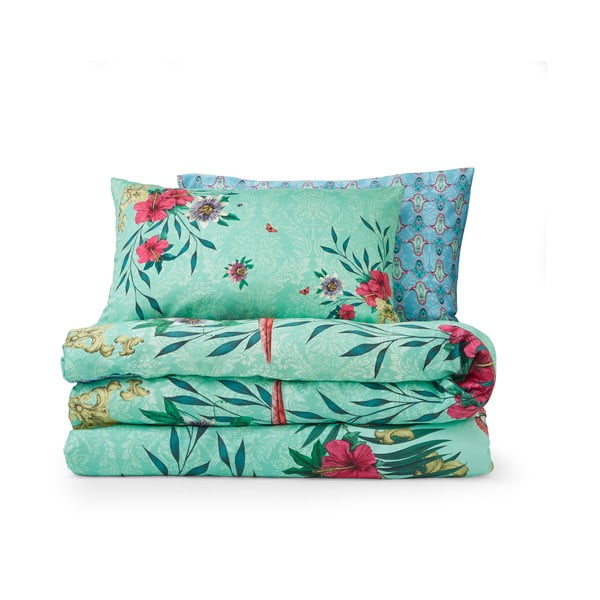 Zaļa/zila divguļamā gultas veļa no kokvilnas satīna 230x220 cm Paradise Parrot – Matthew Williamson