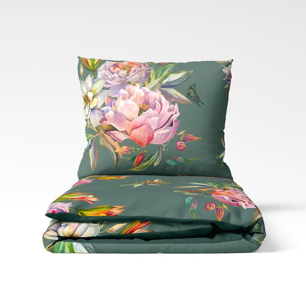 Tumši zaļa kokvilnas satīna divvietīga gultas pārklājs 200 x 220 cm Floret - Bonami Selection-image-2