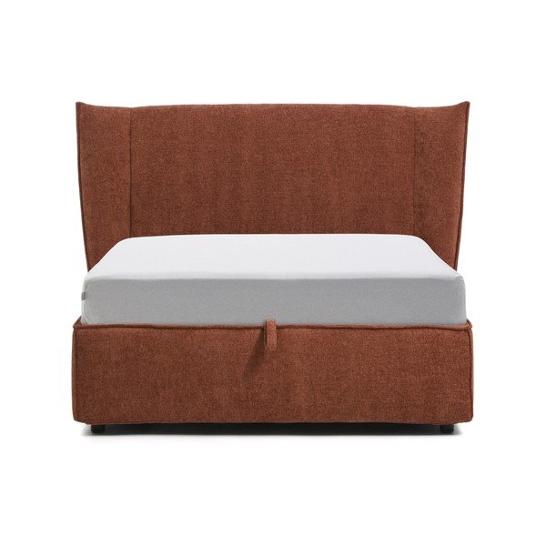 Terakotas oranža polsterēta divvietīga gulta no šenila ar veļas kasti ar redelēm 160x200 cm Arvian – Kave Home-image-4