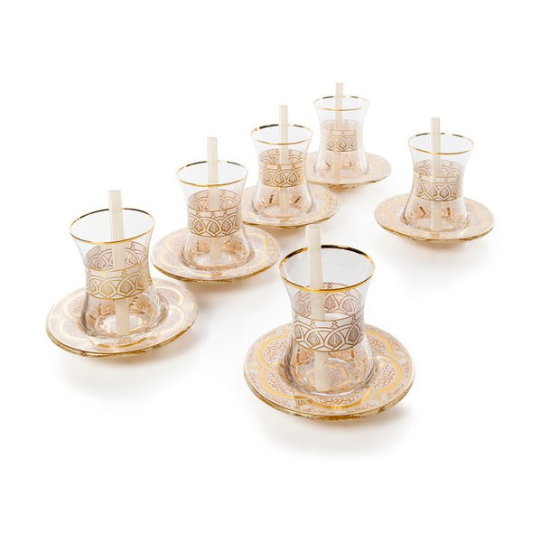 18 gabalu stikla tējas komplekts zelta krāsā Oujda