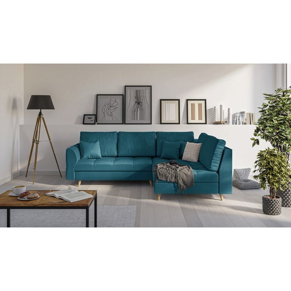 Tirkīzzils stūra dīvāns (kreisais stūris) Ariella – Ropez-image-1