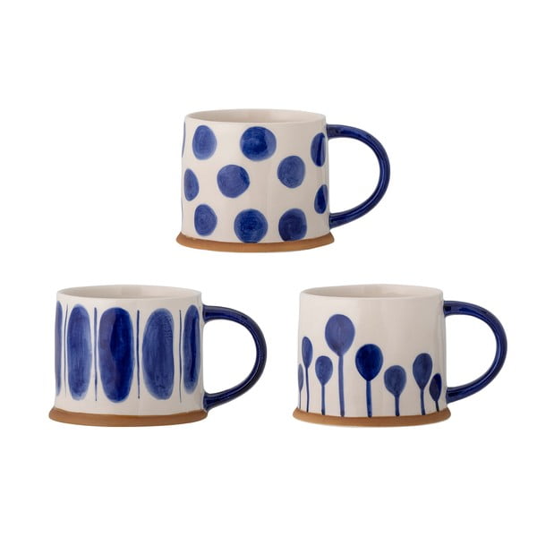 Baltas/zilas māla krūzes (3 gab.) 450 ml Linora – Bloomingville