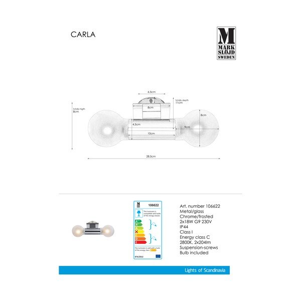 Sienas lampa Markslöjd Carla, 28,5 x 8 cm-image-1