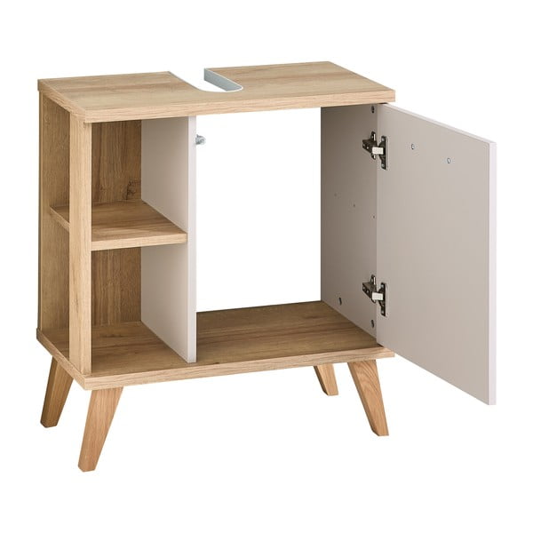 Krēmkrāsas skapītis zem izlietnes ar ozolkoka imitāciju 60,5x65 cm Quickset 966 – Pelipal-image-2