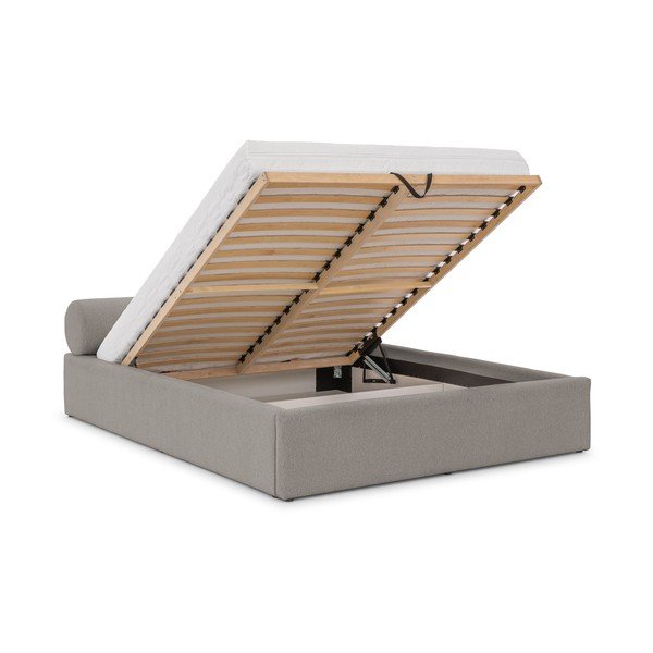 Gaiši pelēka polsterēta divvietīga gulta ar veļas kasti ar redelēm 140x200 cm Cille – Ropez-image-2