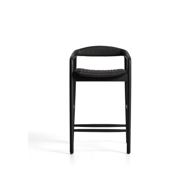 Melns ozola masīvkoka bāra krēsls ar roku balstiem (sēdekļa augstums 65 cm) Derile – Kave Home-image-4