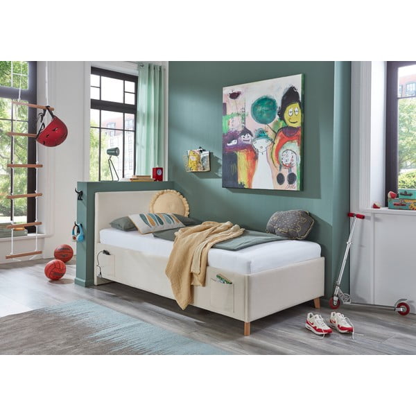 Bēša polsterēta bērnu gulta ar veļas kasti ar redelēm 140x200 cm Cool – Meise Möbel-image-1