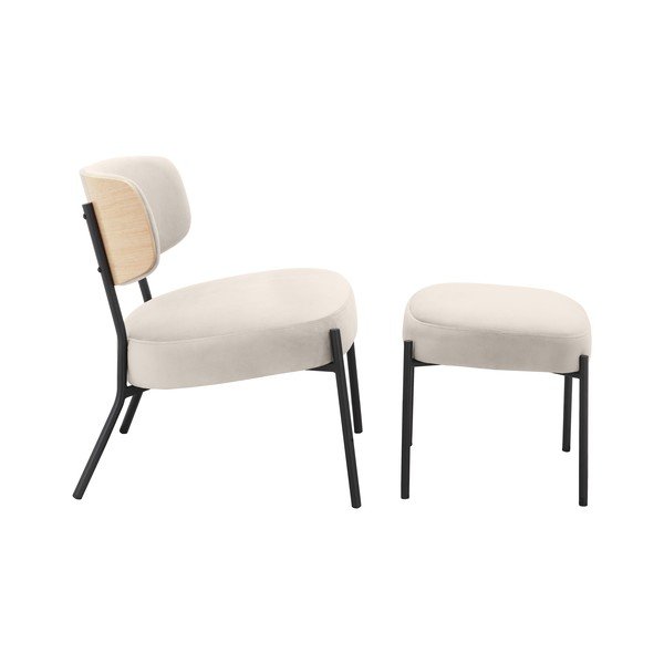 Krēmkrāsas samta atpūtas krēsls ar kāju balstu Jerry – Støraa-image-1