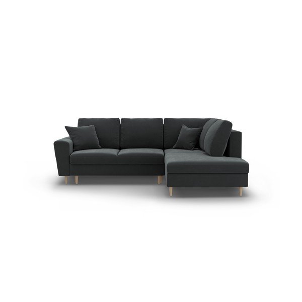 Tumši pelēks samta salokāms stūra dīvāns ar uzglabāšanas vietu (ar labo stūri/L veida) Kyoto – Cosmopolitan Design