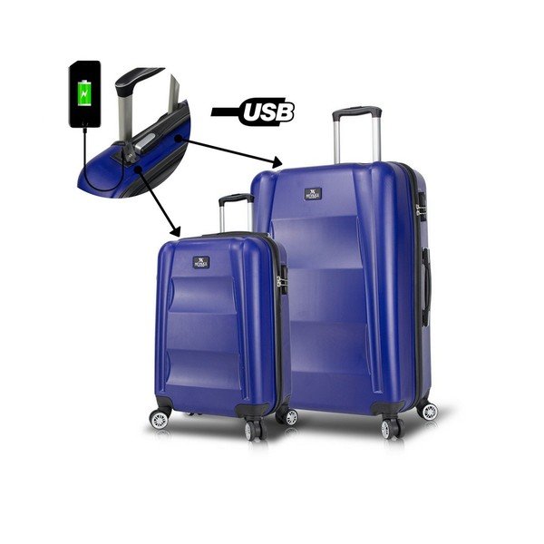 2 zilu ceļojuma koferu komplekts uz riteņiem ar USB pieslēgvietām My Valice LASSO Cabin & Large-image-1