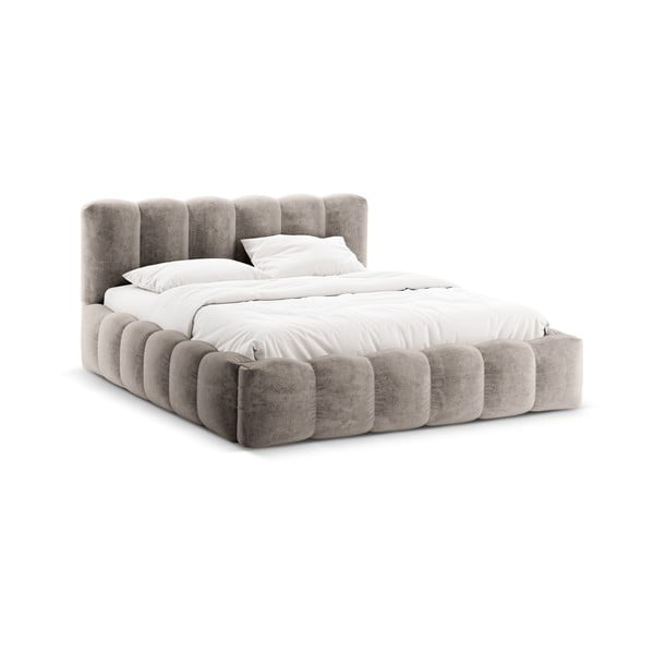 Gaiši brūna polsterēta divvietīga gulta ar veļas kasti un redelēm 180x200 cm Lupine – Micadoni Home-image-3