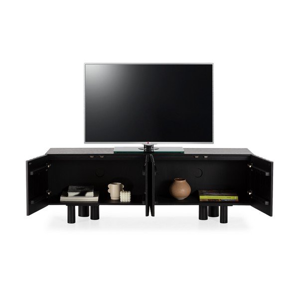 Melns mango masīvkoka TV galdiņš 160x55x40 cm Tamira – MOME-image-2