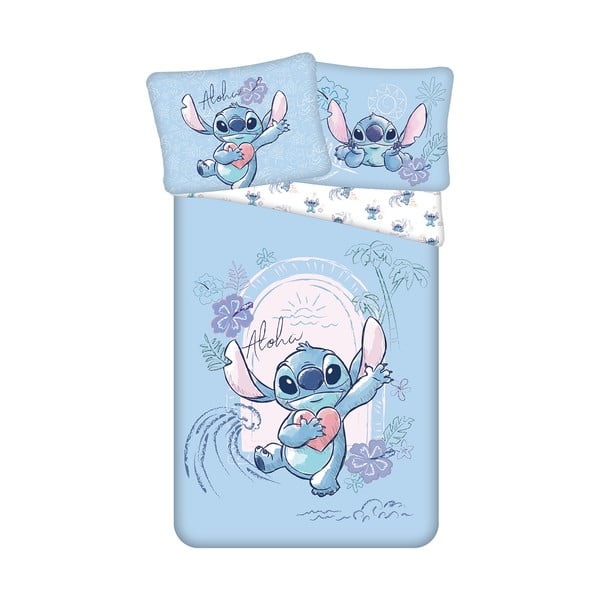 Zila vienguļamā kokvilnas bērnu gultas veļa 140x200 cm Lilo and Stitch "Wave" – Jerry Fabrics