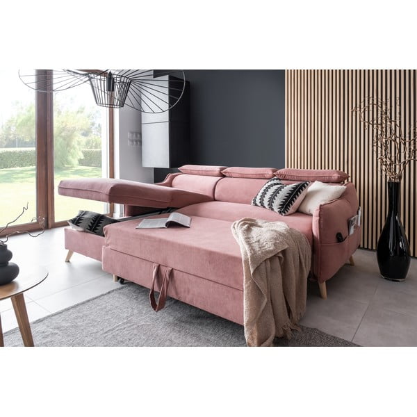 Gaiši rozā samta salokāms stūra dīvāns (ar kreiso stūri) Sweet Harmony – Miuform-image-4