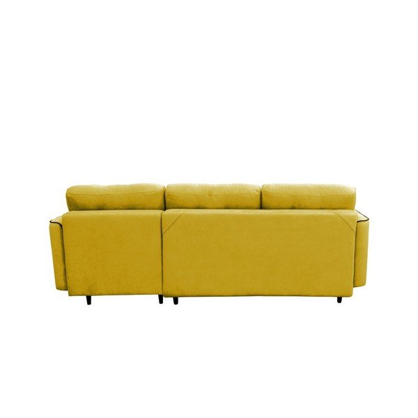 Dzeltens trīsvietīgs izlaižams stūra dīvāns ar melnām kājām Mazzini Sofas Dragonfly, labais stūris-image-1