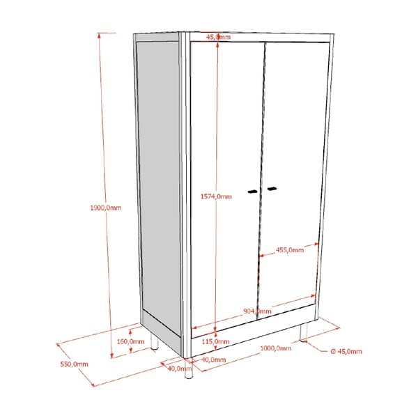 Balts dižskābarža masīvkoka bērnu drēbju skapis 100x190x55 cm Forrest – Vipack-image-2