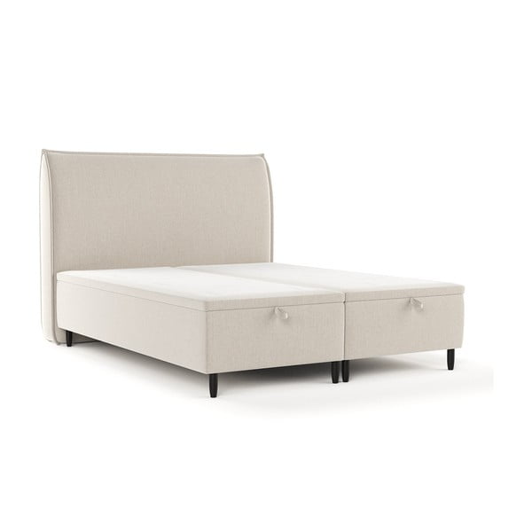 Bēša polsterēta divvietīga gulta ar veļas kasti 160x200 cm Pearl – Maison de Rêve