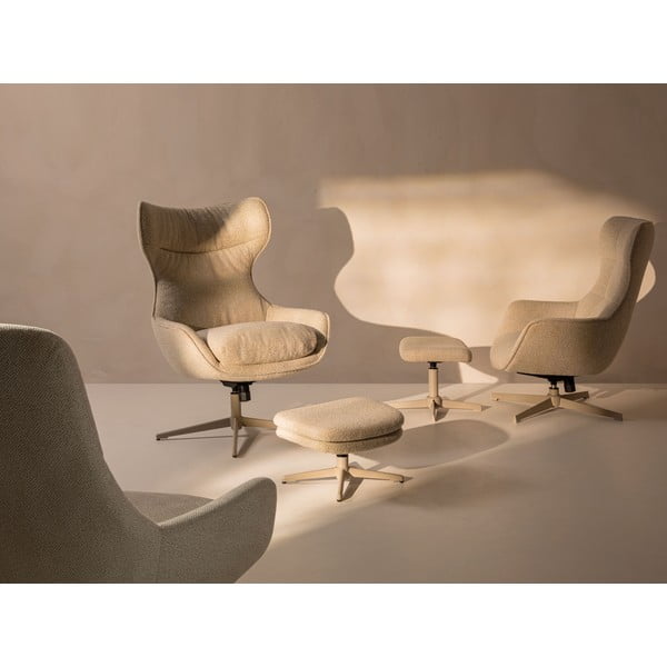 Bēšs grozāms atpūtas krēsls ar kāju balstu no buklē auduma Kenzi – Micadoni -image-1