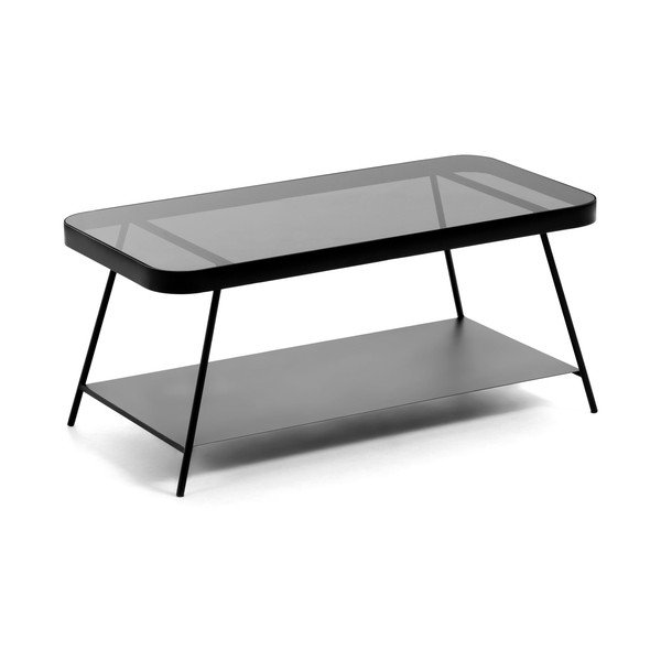 Melns žurnālgaldiņš ar stikla galda virsmu 45x90 cm Duilia – Kave Home