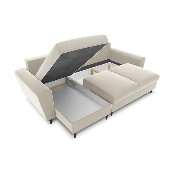 Bēšs samta salokāms stūra dīvāns ar uzglabāšanas vietu Kyoto – Cosmopolitan Design-image-2