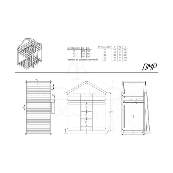 Mājas divstāvu gulta no priedes koka Adeko Mila DMP, 90 x 160 cm-image-3