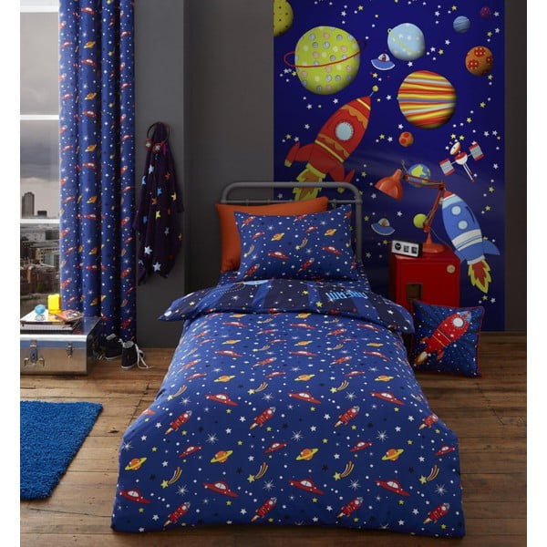 Bērnu vienvietīga gultasveļa ar kosmosa motīvu Catherine Lansfield, 135 x 200 cm