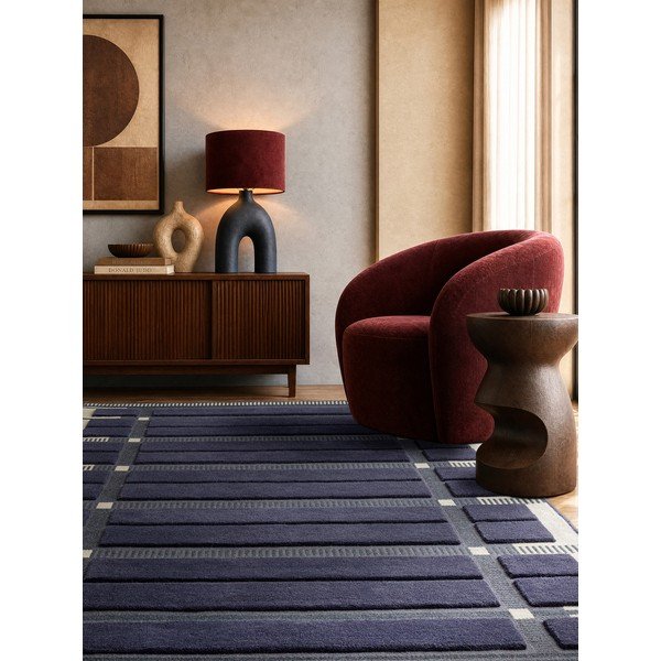 Tumši zils/bēšs ar rokām darināts vilnas paklājs 200x290 cm – Asiatic Carpets-image-1