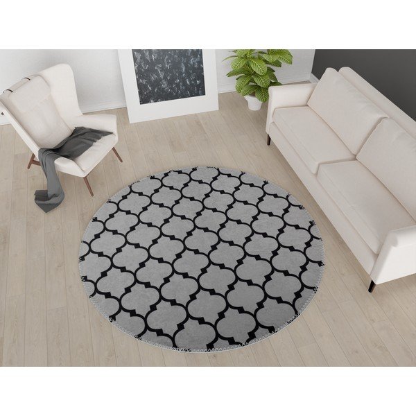 Tumši pelēks mazgājams apaļš paklājs ø 100 cm – Vitaus-image-1