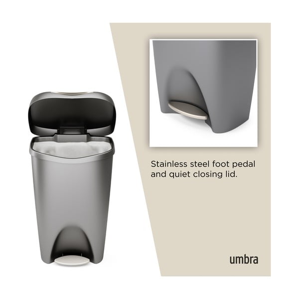 Pelēka plastmasas atkritumu tvertne ar pedāli 50 l Brim – Umbra-image-4