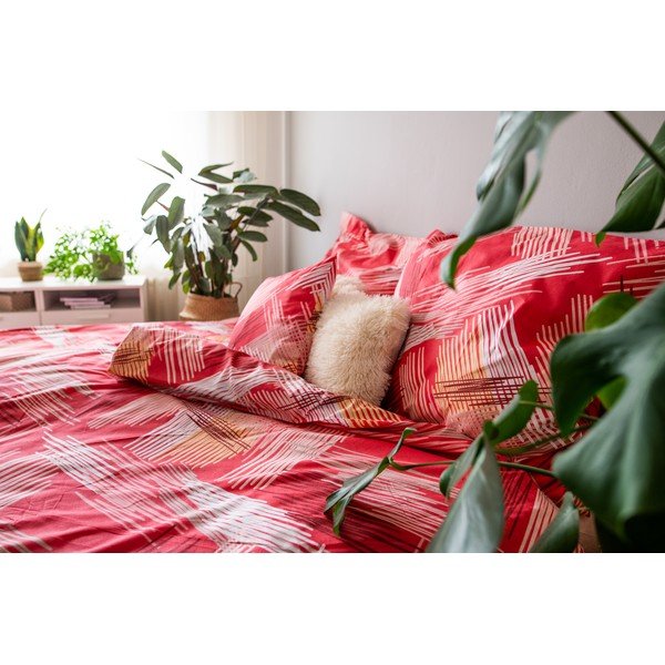 Sarkana kokvilnas gultas veļa vienvietīgai gultai 140x200 cm LP Dita Red – Cotton House-image-2