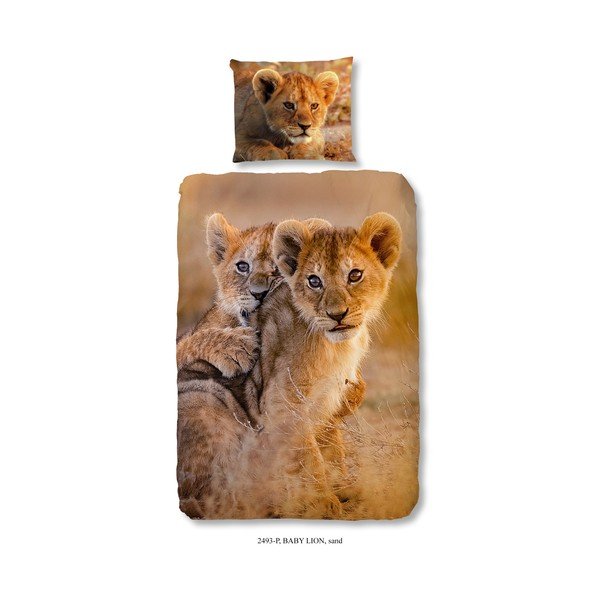 Vienvietīga kokvilnas gultas veļa Good Morning Baby Lion, 140 x 200 cm-image-1