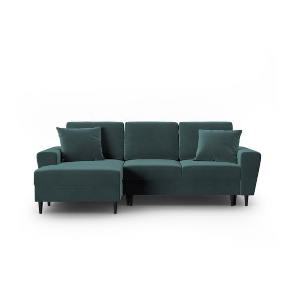 Zaļganzils samta salokāms stūra dīvāns ar uzglabāšanas vietu (ar kreiso stūri/ar zvilni) Kyoto – Cosmopolitan Design