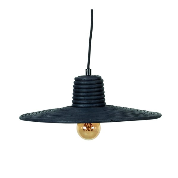Melna piekaramā lampa ar regulējamu spilgtumu un rotangpalmas abažūru ø 35 cm Balance – Zuiver