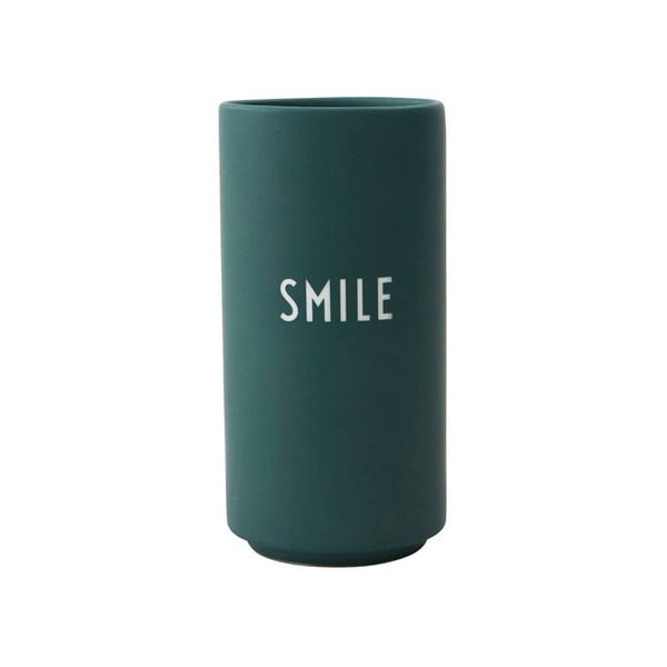 Tumši zaļa porcelāna vāze Design Letters Smile, augstums 11 cm