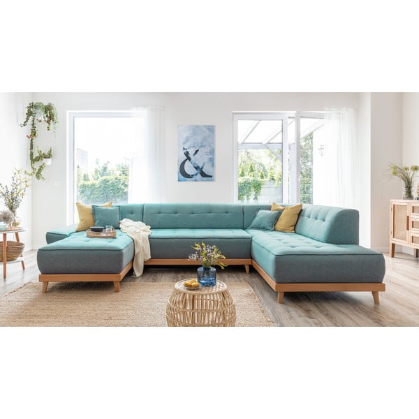 Tirkīzzils salokāms stūra dīvāns (ar labo stūri/U veida) Dazzling Daisy – Miuform-image-3