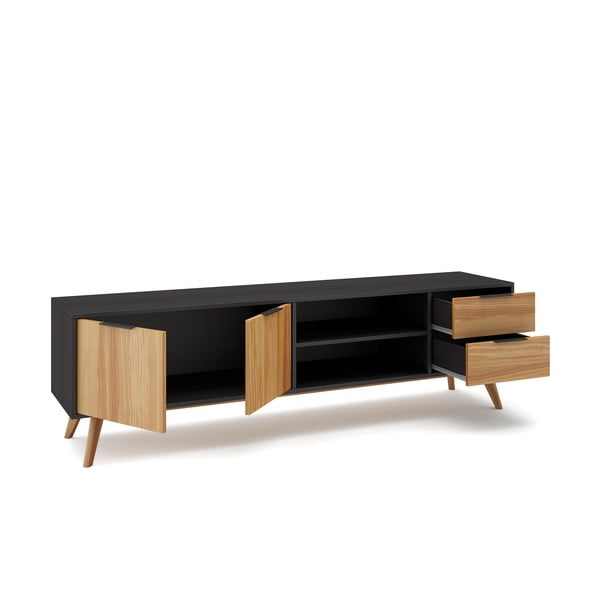 Melns/dabīga toņa priedes TV galdiņš 180x53 cm Lavis – Marckeric-image-4