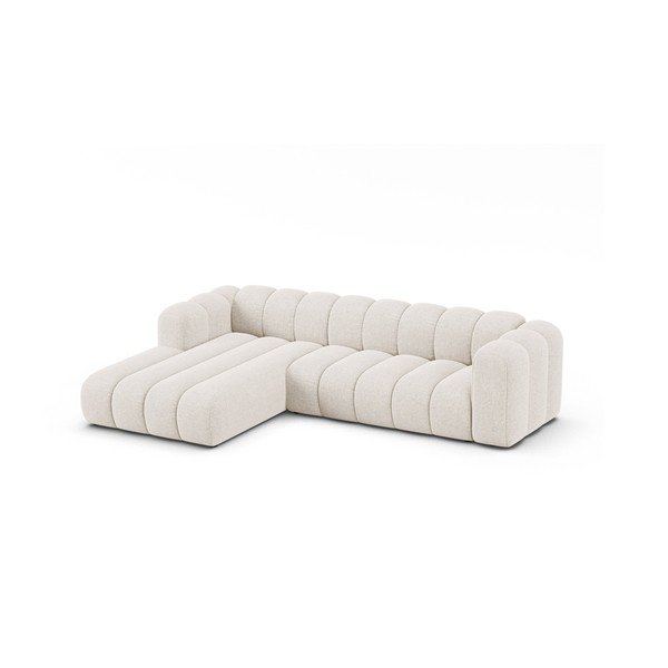 Krēmkrāsas stūra dīvāns no šenila auduma (ar kreiso stūri/ar zvilni) Lupine – Micadoni -image-1